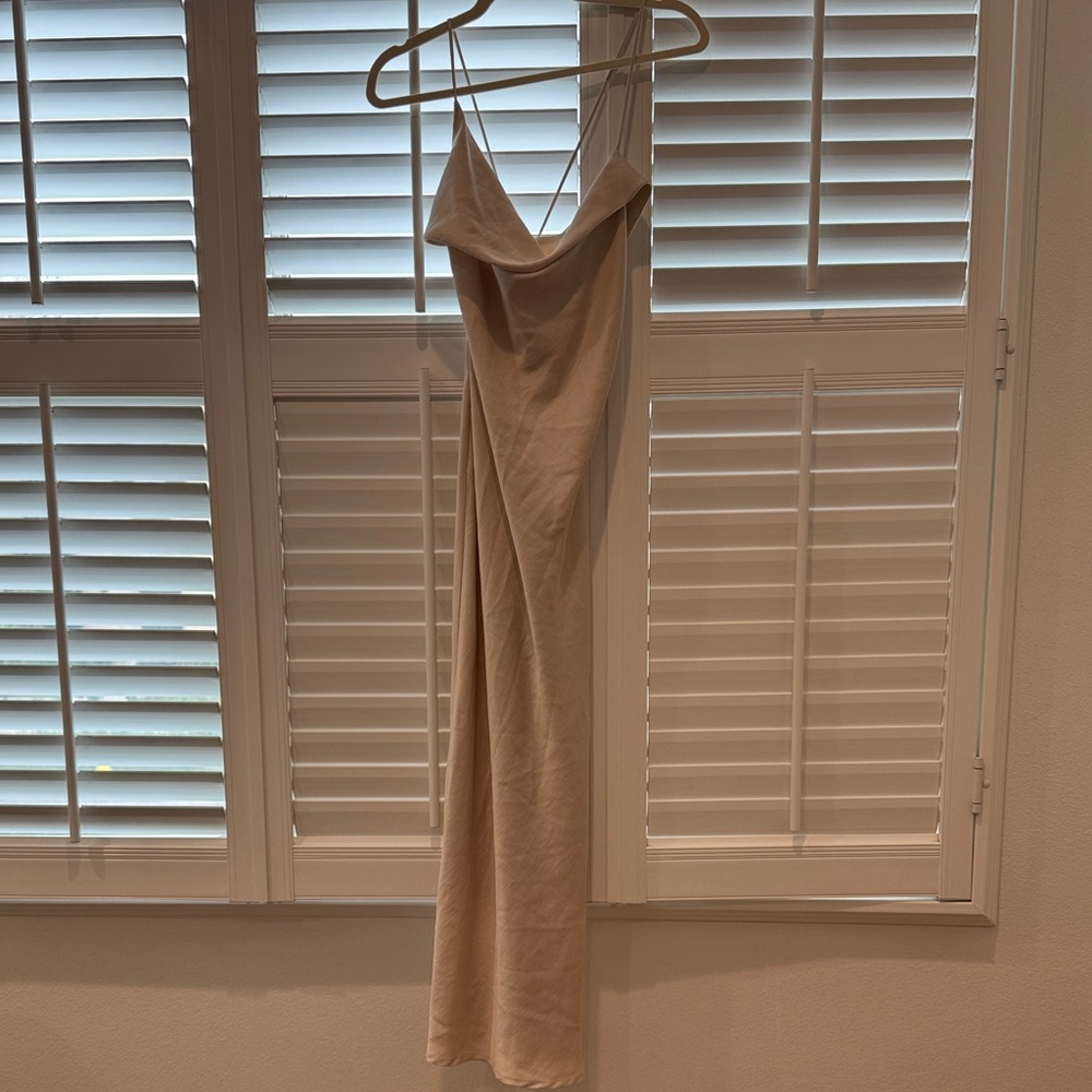 Zara Cream Midi Dress with Spaghetti Straps